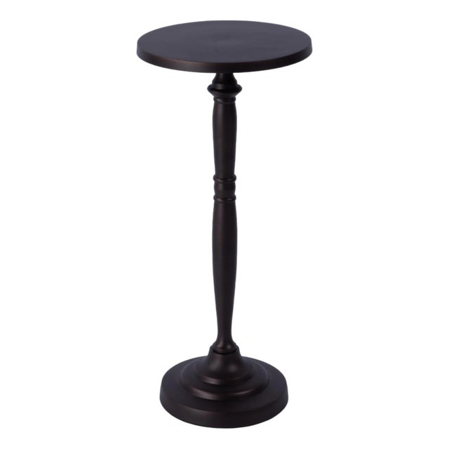 Landon Outdoor 10 in. W Round Metal Pedestal Base Side Table, Bronze For Sale