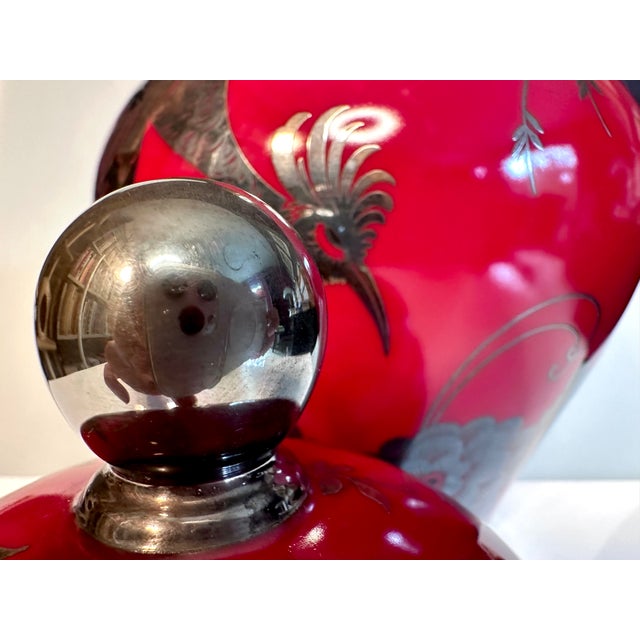 Art Deco Lidded Porcelain Vase with Exotic Bird Silver Overlay Decor from Rosenthal, Germany, 1932 For Sale - Image 13 of 18