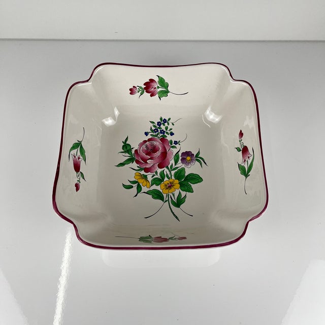 Square Salad Bowl Réverbère Model with Pink Pattern by Kg Lunéville, 1980s For Sale - Image 3 of 8