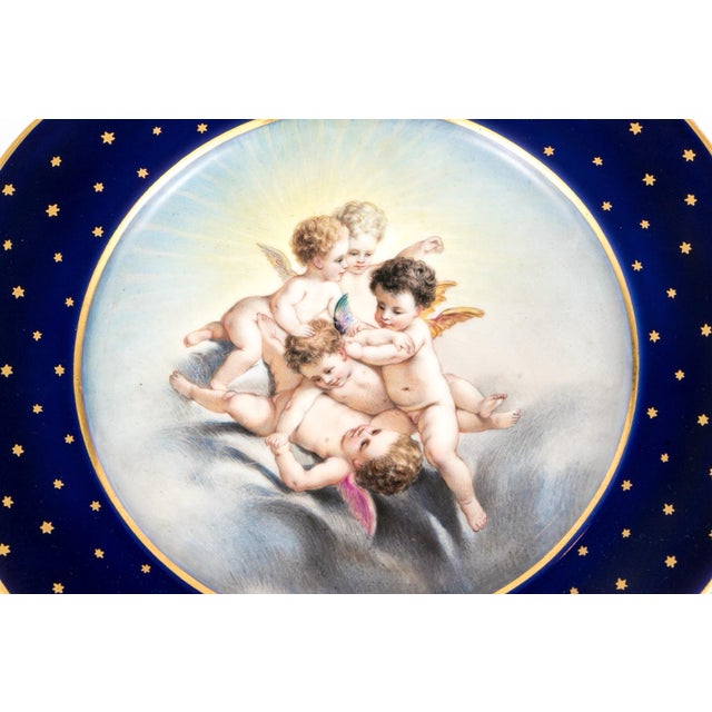 Pair Antique Franz Xaver Thallmaier Munich Cherub Cabinet Plates 9.5" Gilt For Sale - Image 4 of 9