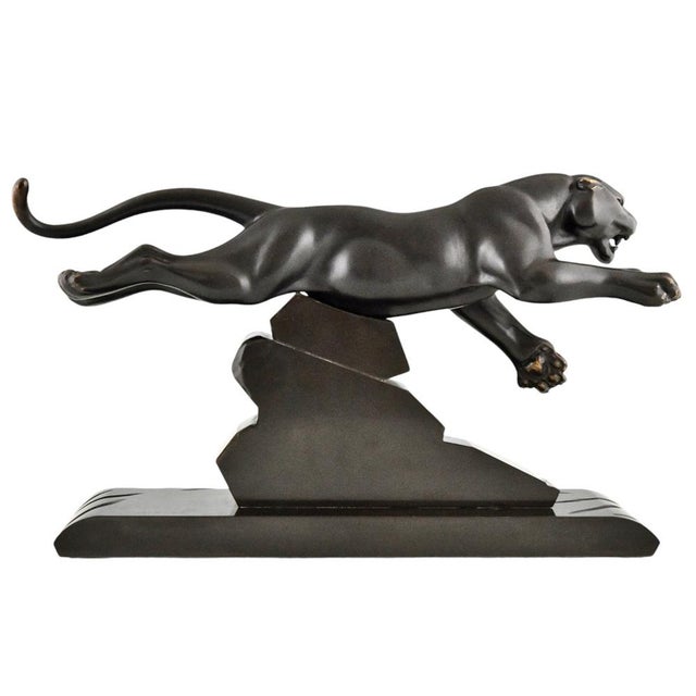 1930s H. Gual, Art Deco Panther Sculpture, 1930, Metal & Marble For Sale - Image 5 of 10