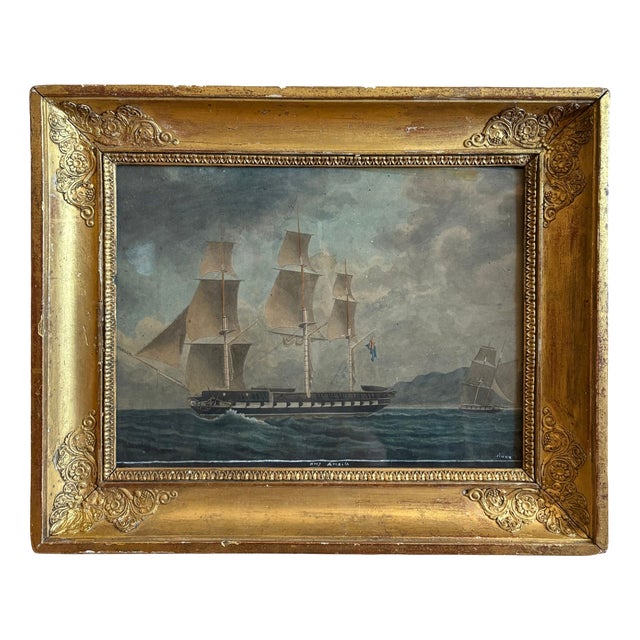 François Geoffroi Roux, Frigate HMS Majesty's Ship Amelia, 1820, Gouache For Sale