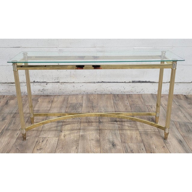 Gold Vintage Mid Century Hollywood Regency Labarge Style Brass and Glass Hall Table For Sale - Image 8 of 10