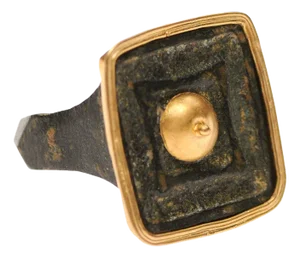 A Bronze Roman Ring With 21k Gold, Size 6.5