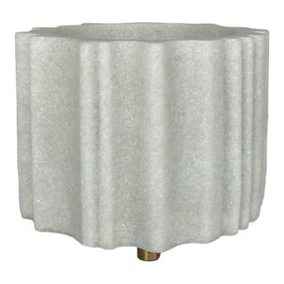 Revelation Modern Ivory Stone Round Ripple Cachepot For Sale