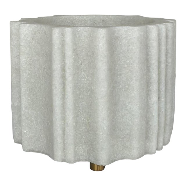 Revelation Modern Ivory Stone Round Ripple Cachepot For Sale