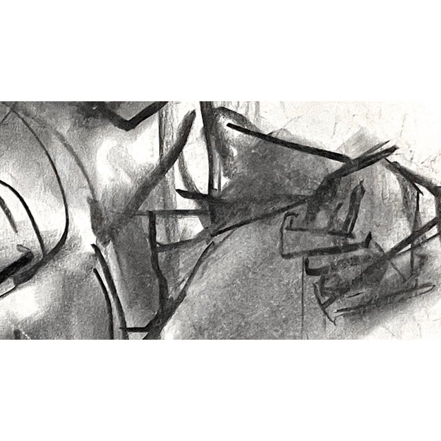 Soft rich black charcoal on newsprint paper. Strong diagonal line sets idea of the image from head to foot. Leaning To The...