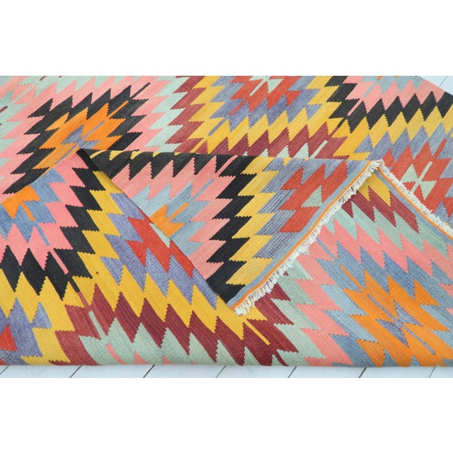 Diamond Designed Turkish Kilim Flatweave Rug For Sale - Image 4 of 13