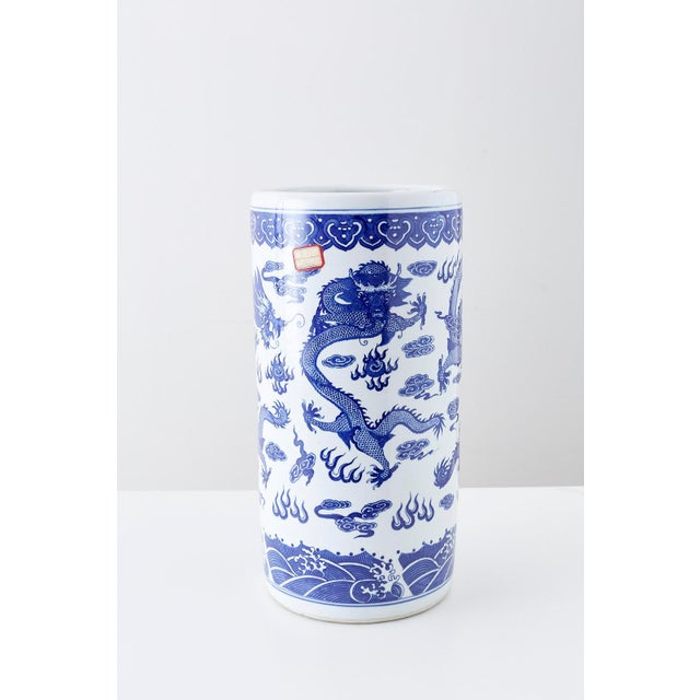 Chinese Blue and White Porcelain Umbrella Holder Chairish