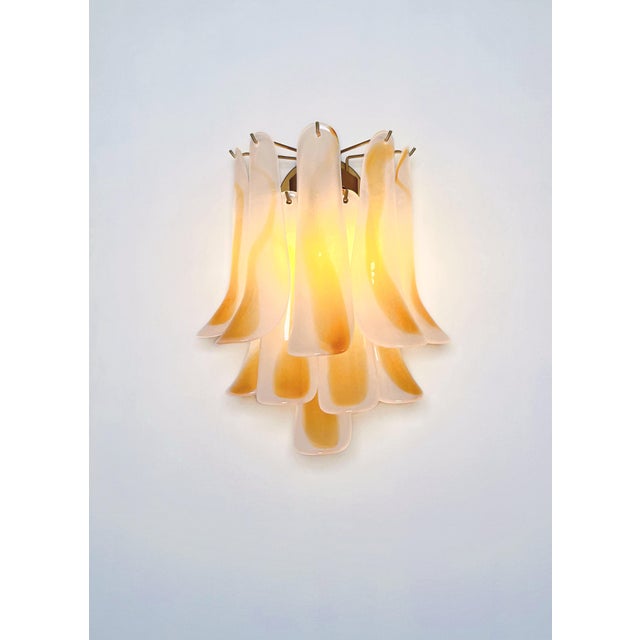 1990s Vintage Italian Murano Wall Lights with 10 Acid-Etched Amber Glass Petals, 1990s, Set of 2 For Sale - Image 5 of 17