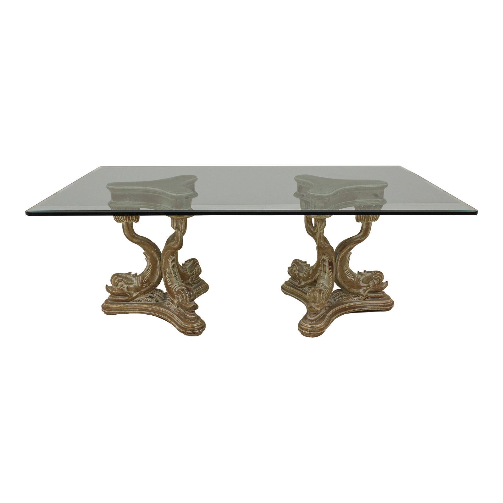 Italian Dolphin Koi Carved Wood Base Glass Top Dining Room Table Chairish