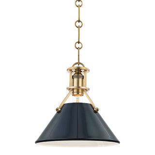 Hudson Valley Lighting Mark D. Sikes Painted No.2 1-Light Small Pendant, Aged Brass/Darkest Blue For Sale