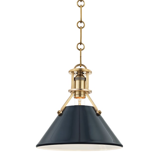 Hudson Valley Lighting Mark D. Sikes Painted No.2 1-Light Small Pendant, Aged Brass/Darkest Blue For Sale