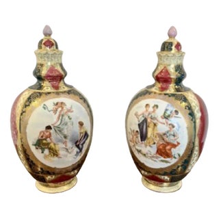 Victorian Porcelain Lidded Vases, 1880s, Set of 2 For Sale
