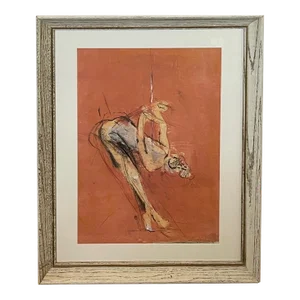 1950s Mixed-Media Figurative Drawing of a Ballerina, Framed