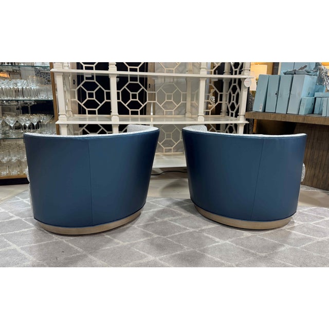 Wood Kravet Provo Swivel Chairs, a Pair For Sale - Image 7 of 15