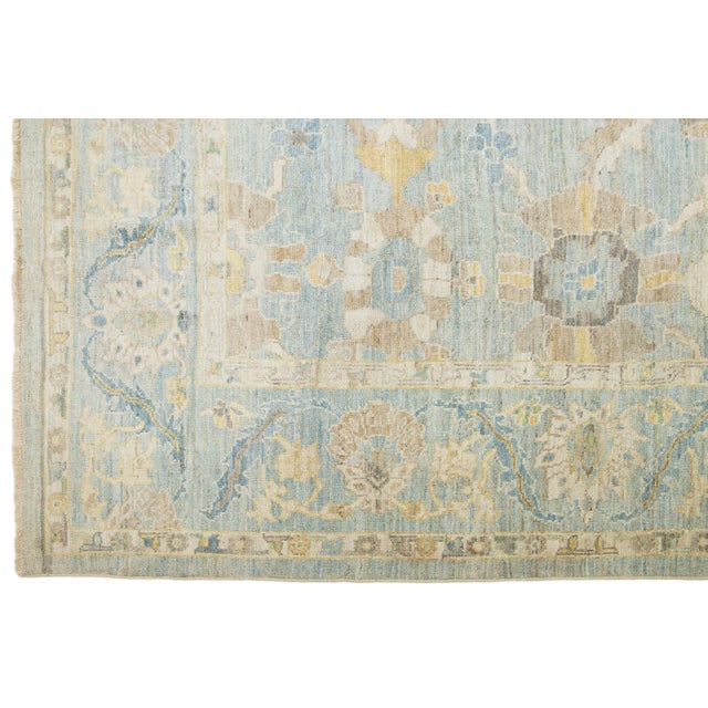 Handmade Apadana's Contemporary Sultanabad Blue Wool Rug With Floral Design For Sale In New York - Image 6 of 10