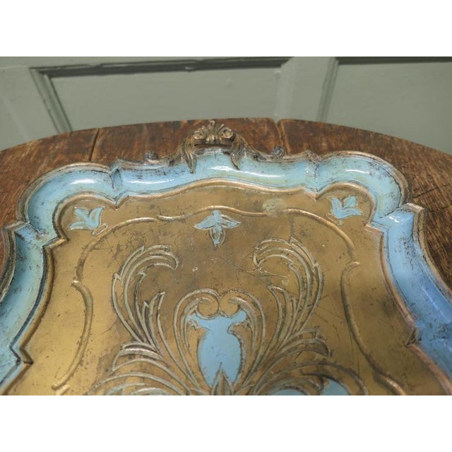 Decorative Carved Gold and Blue Painted Italian Sideboard Tray, 1960 For Sale - Image 4 of 8