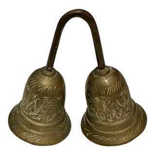 Vintage 1960s Solid Etched Brass “Temple Bell” Double Bells For Sale