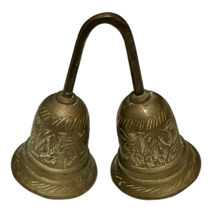Vintage 1960s Solid Etched Brass “Temple Bell” Double Bells