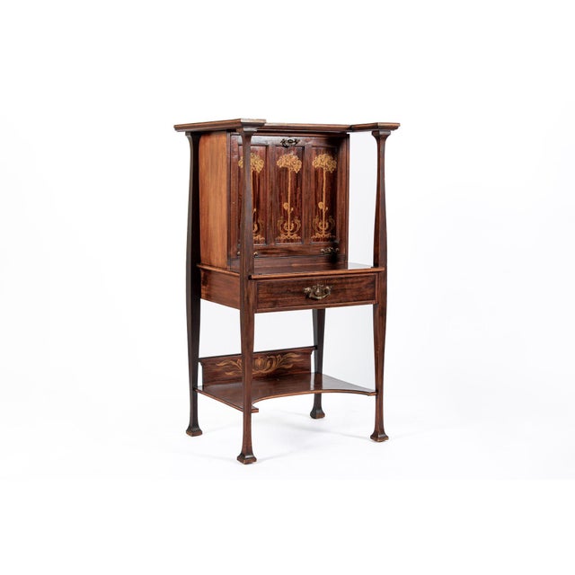 This lovely antique Art Nouveau Scottish mahogany wood secretary cabinet in the manner of Charles Rennie Mackintosh is...