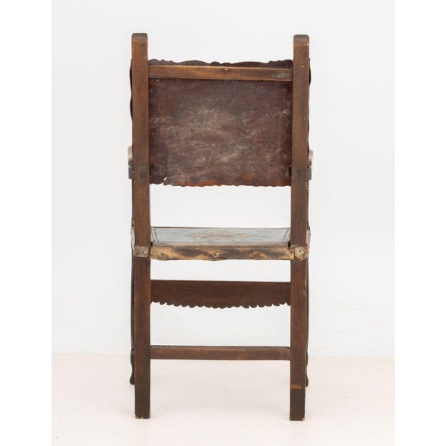 Brown Spanish Baroque Walnut and Leather Armchair, 18th Century For Sale - Image 8 of 8