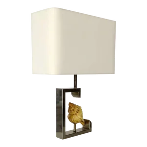 1970s French Table Lamp with Real Seashell Surrounded by Nickel Chrome Frame