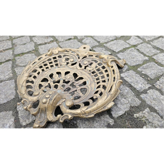 Art Nouveau brass fireplace base, for stove, dimensions: width 26 cm, depth 22 cm, height 3 cm.