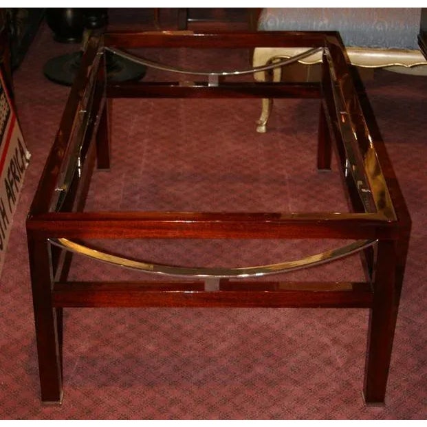 Contemporary Coffee Table Furniture Mahogany and Chrome Coffee Table with Glass Top Size: 18.5 x 30 x 50 in. (46.99 x 76.2...