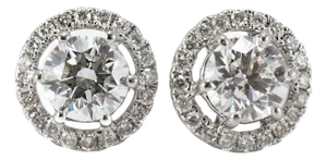 Unisex 18k White Gold Gia 1.21ctw Round Brilliant Cut Diamond Halo Stud Earrings, A Pair