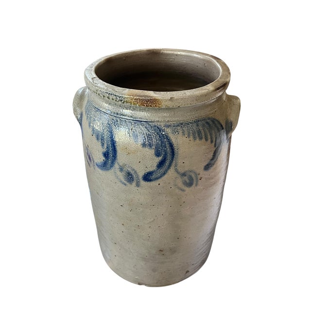 Ceramic Antique 3-Gallon Salt-Glazed Stoneware Crock With Cobalt Decoration, Attributed to David Parr, c.1860–1875 For Sale - Image 7 of 10
