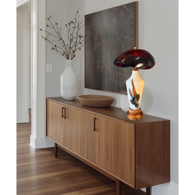Murano Murano Oval Art Glass Wine Colored Mushroom Abstract Table Lamp For Sale - Image 4 of 18