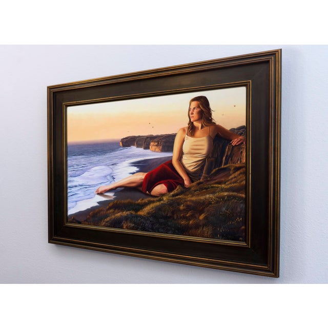 Citadel by Austin Howlett | Oil on Artefex panel Woman sitting by the ocean at sunset. For Sale - Image 4 of 4