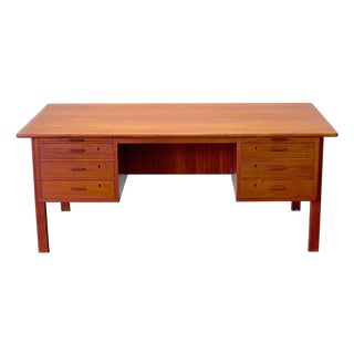 Danish Mahogany Executive Desk With Rear Bookshelf Storage For Sale