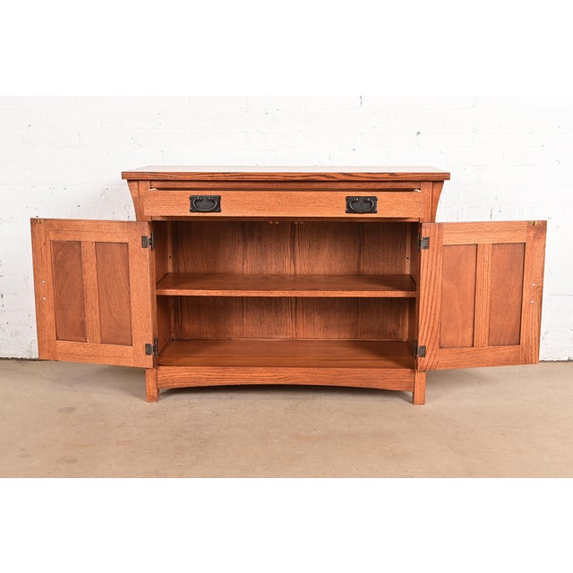 Late 20th Century Stickley Style Mission Oak Arts & Crafts Sideboard Buffet or Bar Cabinet For Sale - Image 5 of 13