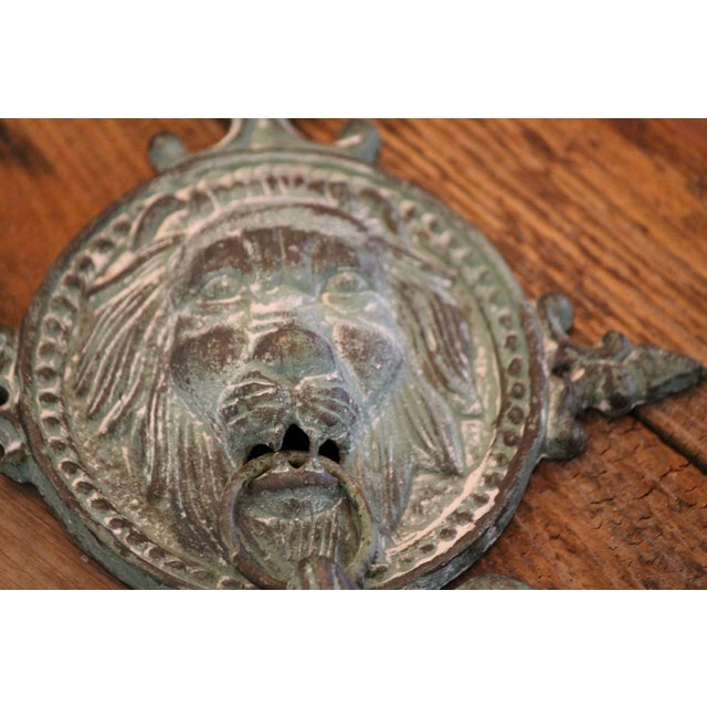 Lovely Antique Patinated Cast Iron Lion Door Knocker For Sale - Image 6 of 8