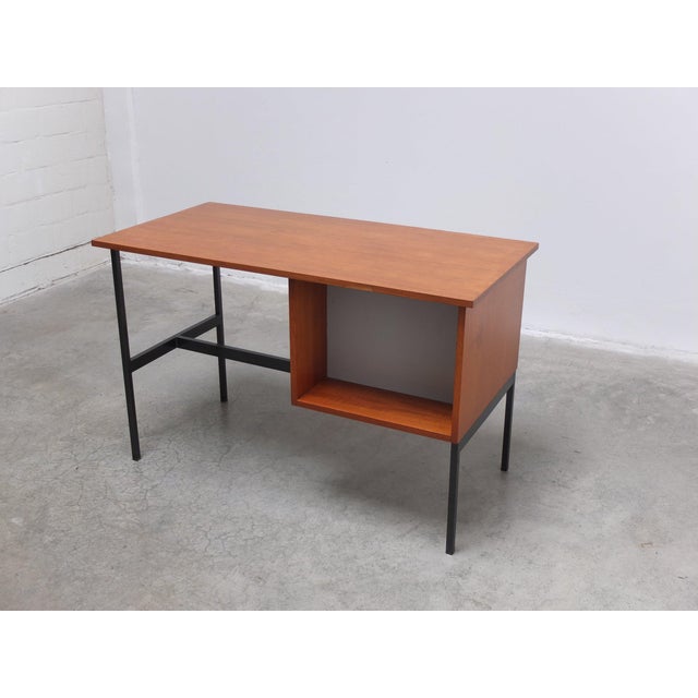Vintage Freestanding Writing Desk in Teak and Black Metal by Pierre Guariche, 1960s For Sale - Image 13 of 14