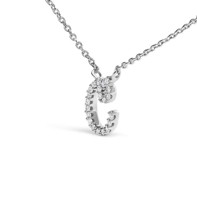 Contemporary 10K White Gold Diamond Accent "C" Initial Script Style Pendant Necklace For Sale - Image 3 of 5