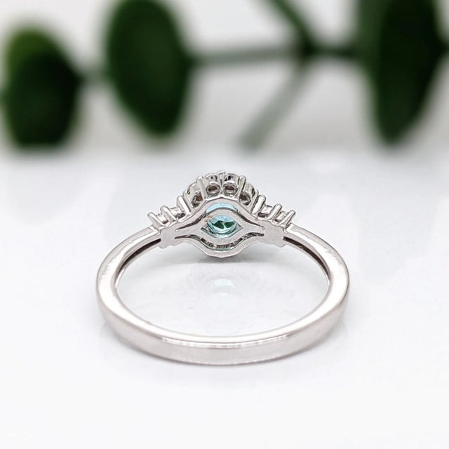 Blue Afghan Tourmaline Ring with Earth Mined Diamond in Solid 14k Gold Oval 5.5x4mm For Sale In Columbus - Image 6 of 8
