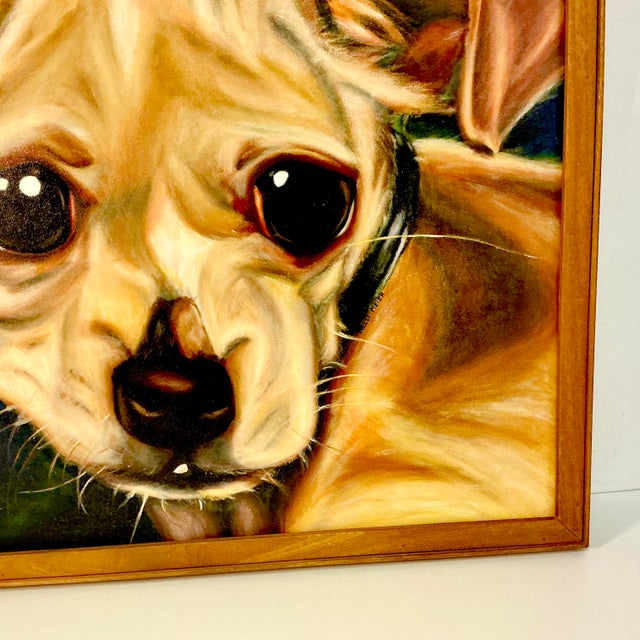 Brown 1989 Vintage Large Scale Contemporary Dog Portrait Original Oil Painting, “Chester” Artist Signed For Sale - Image 8 of 13