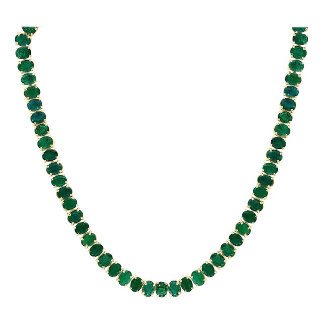 110 Ct Oval Natural Fone Oval Emerald Necklace, 14 K Gold 57.3 Gm , 18 " Long For Sale