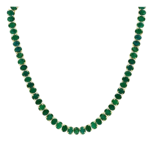 110 Ct Oval Natural Fone Oval Emerald Necklace, 14 K Gold 57.3 Gm , 18 " Long