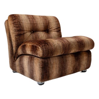 Vintage Space Age Armchair in Striped Velvet Brown by Europoltrona, Italy, 1970s For Sale