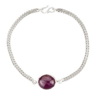 10.61 Ct Ruby Single Stone Chain Bracelet in Sterling Silver Stacking Bracelet For Sale