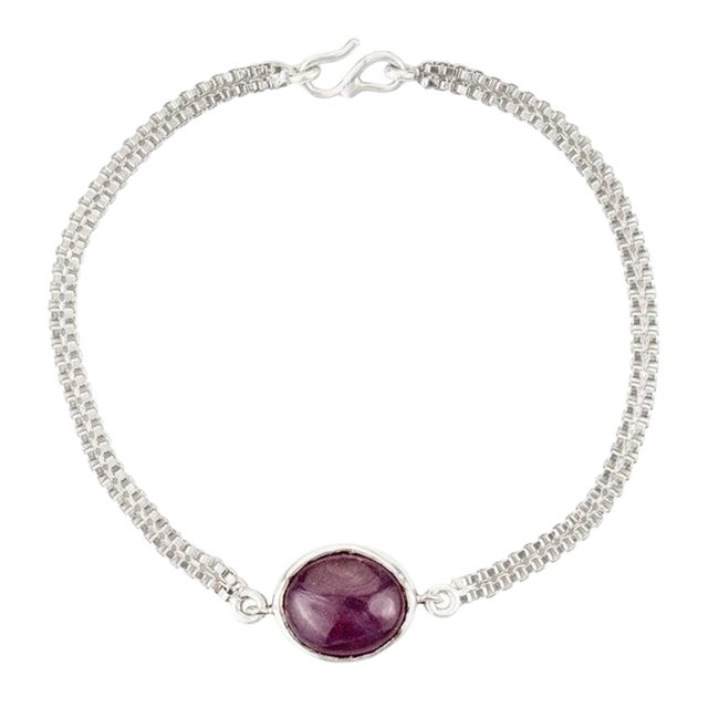 10.61 Ct Ruby Single Stone Chain Bracelet in Sterling Silver Stacking Bracelet For Sale