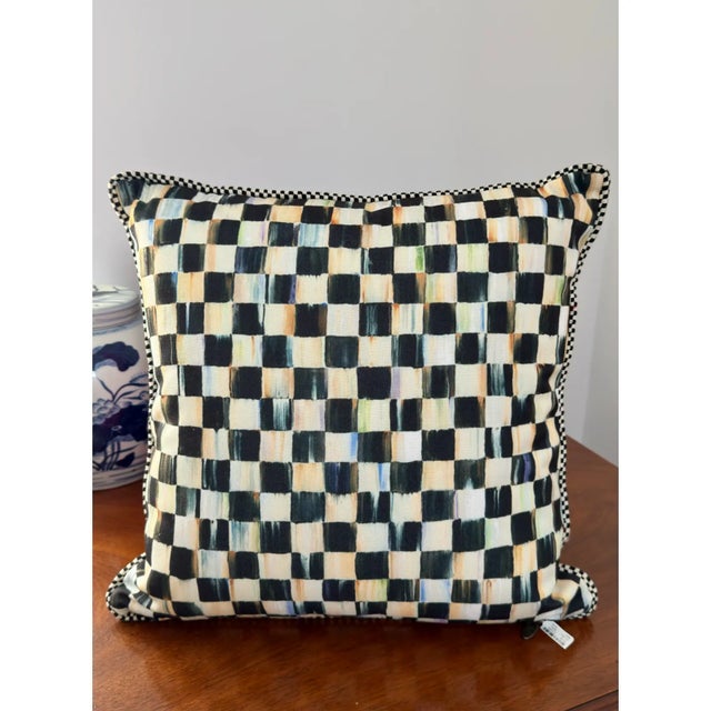 Mackenzie Childs Mackenzie-Childs Beaded Velvet Courtly Check Christmas Stag Pillow For Sale - Image 4 of 6