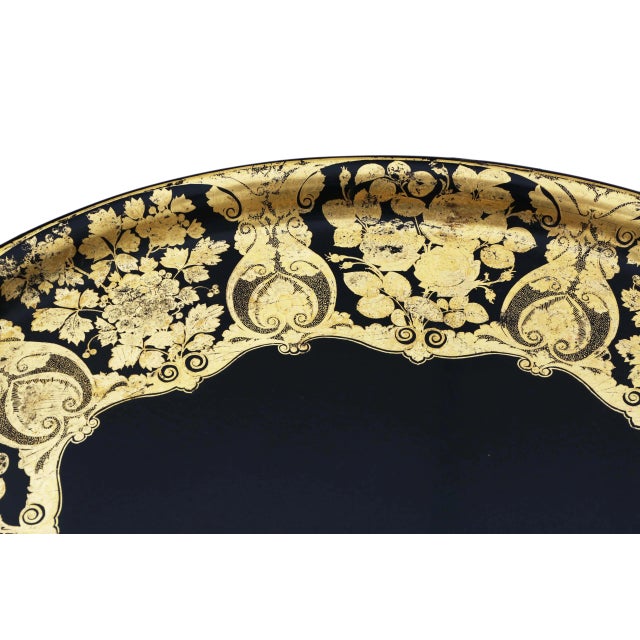 Black Victorian Black Lacquer Decorated Tray on Stand Coffee Table For Sale - Image 8 of 12