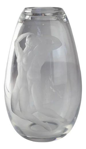 Swedish Art Deco Glass Vase with Couple by Vicke Lindstrand for Orrefors, 1930s
