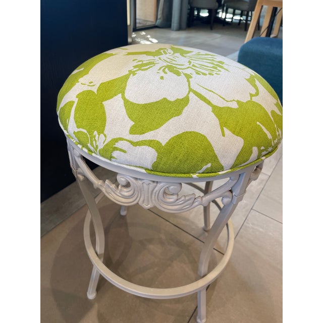 Summer Ivory & Lime Iron Scroll Upholstered Counter Stools (Set of 3) For Sale - Image 11 of 11