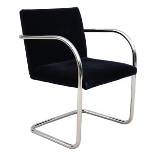 Ludwig Mies Van Der Rohe Brno Tubular Chair in Navy Blue Velvet Fabric by Gordon For Sale